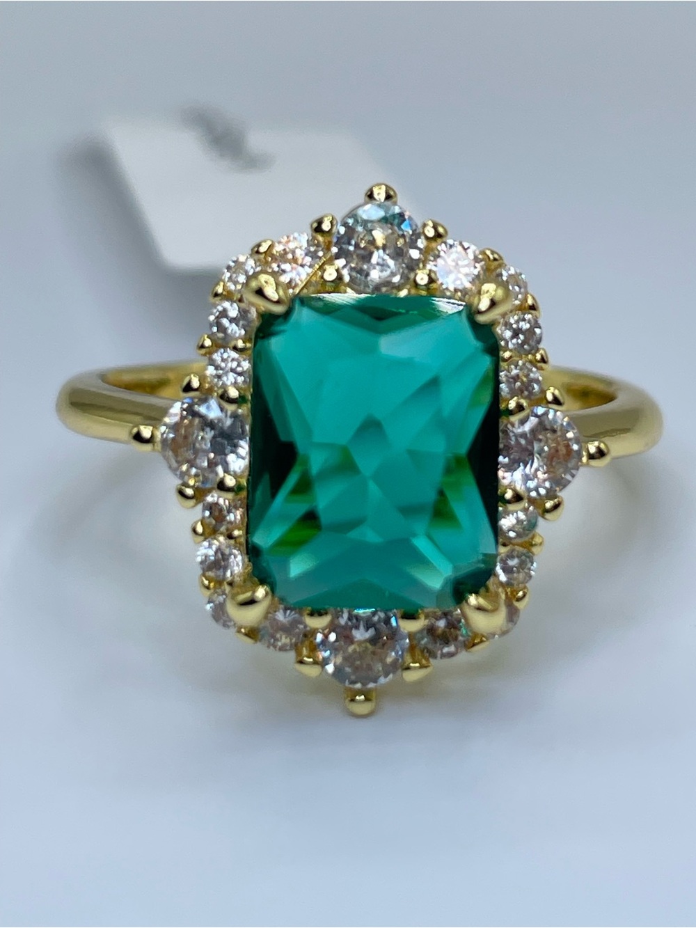 Swarovski Crystal Elements Emerald Green Crystal Halo Ring Sz 9
